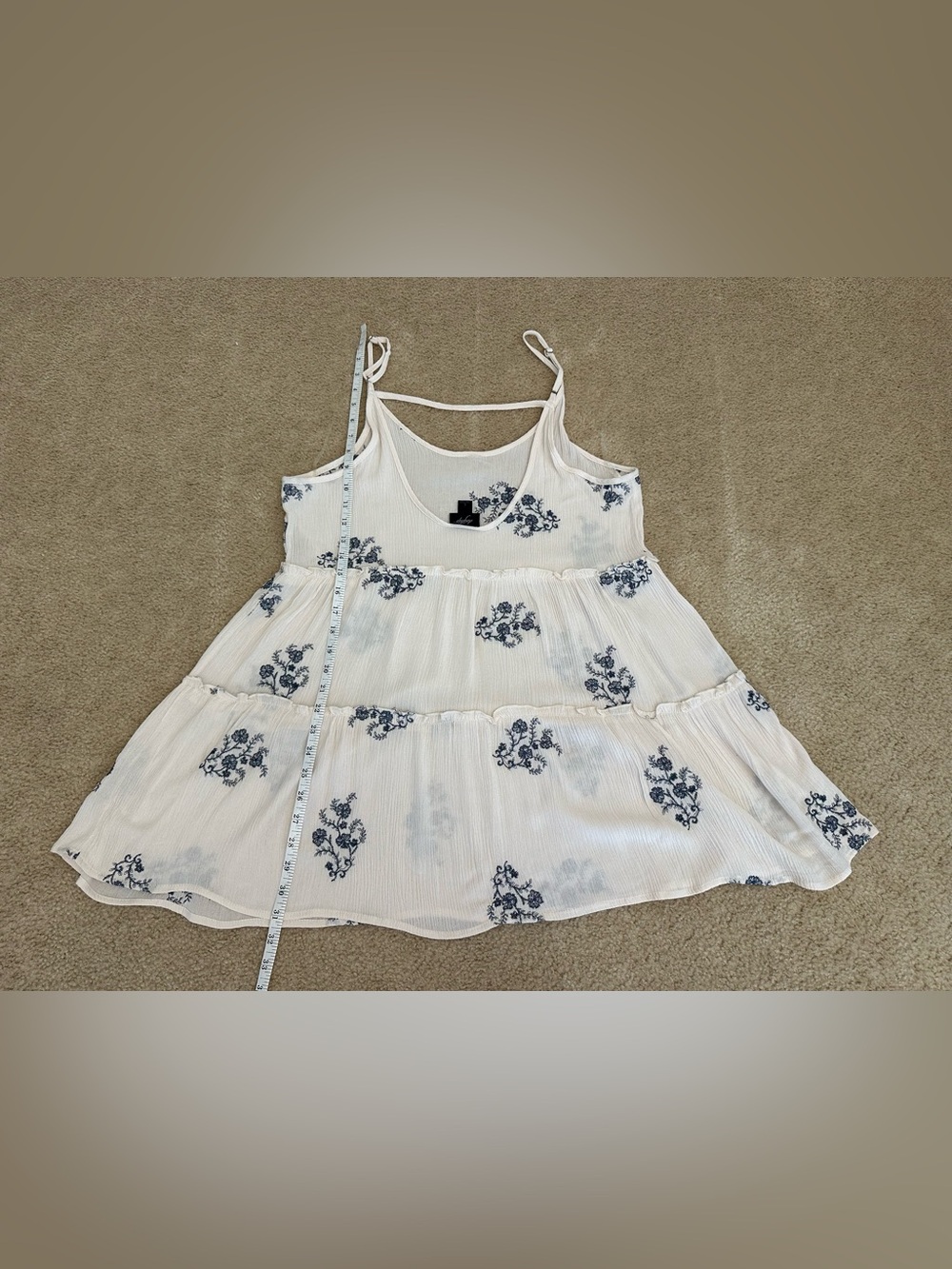 Light Cream Floral Tiered Tunic Tank L Large Dress